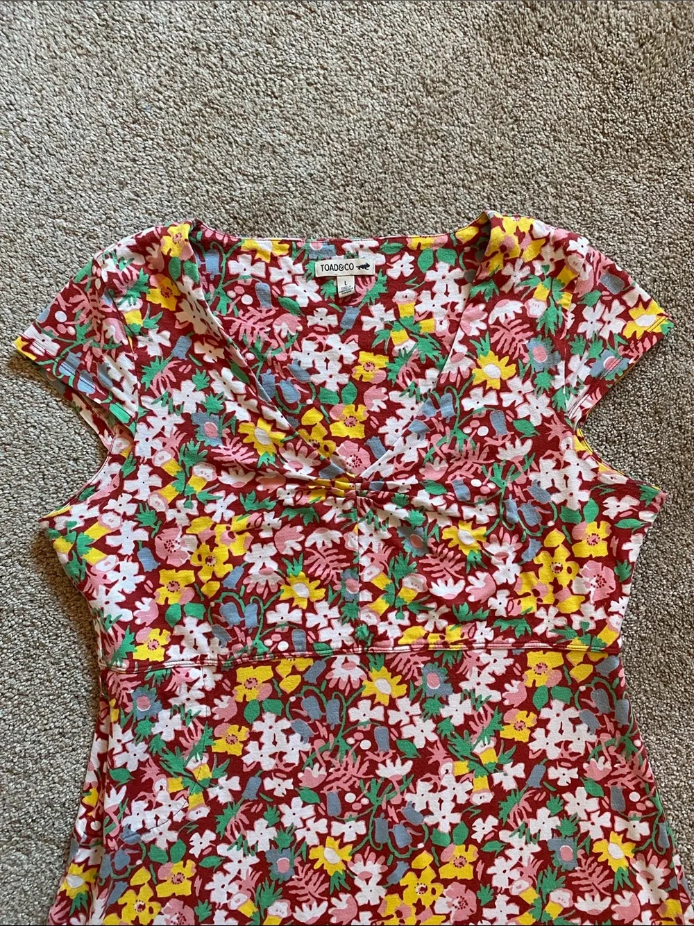 Toad&Co Red Floral Short-Sleeve Dress with Multi-Color Blooms - Picture 3 of 6